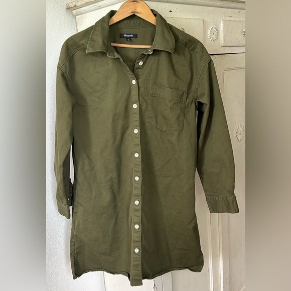 Madewell | Women’s Olive Green Button Front Single Breast Pocket Shirtdress Sz S - Picture 6 of 16